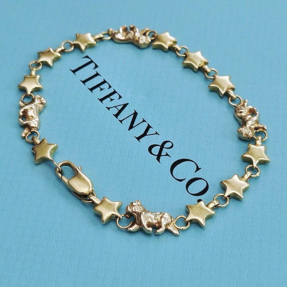 OOAK Vintage Tiffany & Co. Chain Of Star Bulldog Puffed Link 18k YG Bracelet - Picture 2 of 12